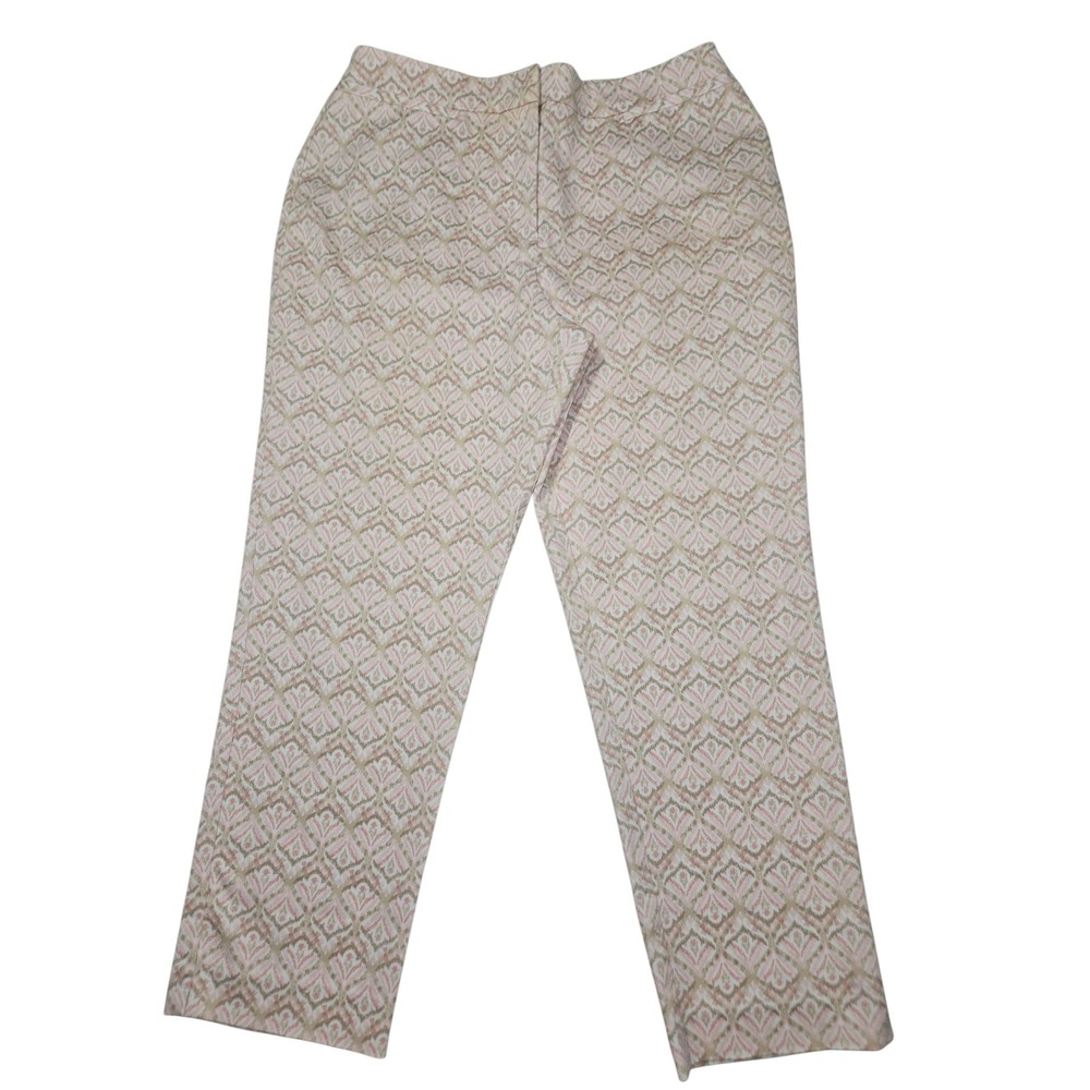Ruby Rd VTG Style Straight Leg Trousers Geometric Damask Pink Tan Sz 12